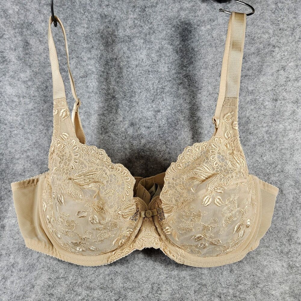Wacoal Light Gold Tulip Embroidery Semi Sheer Unlined Underwire 85702 Bra Sz 38C